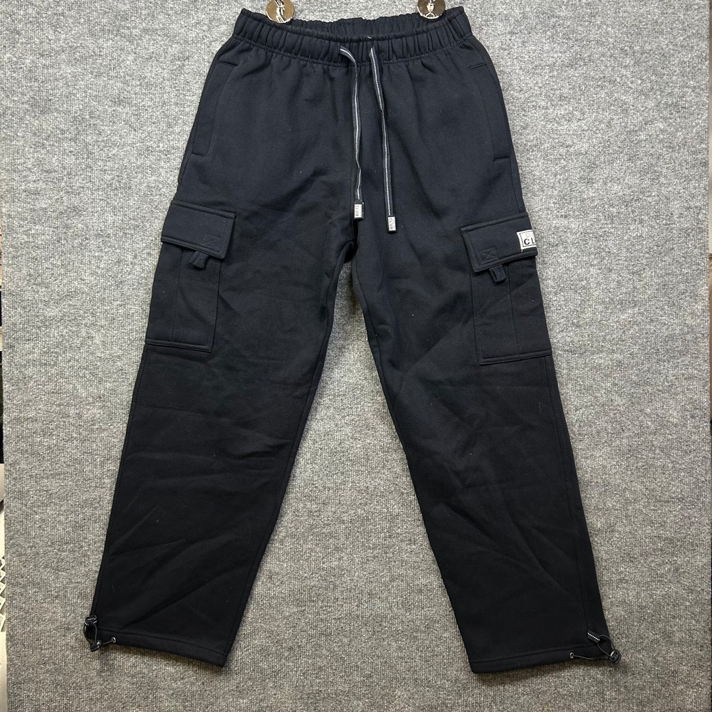 Pro Club Heavyweight Sweatpants Men's Black Fleece Cargo Pockets Drawstring - L